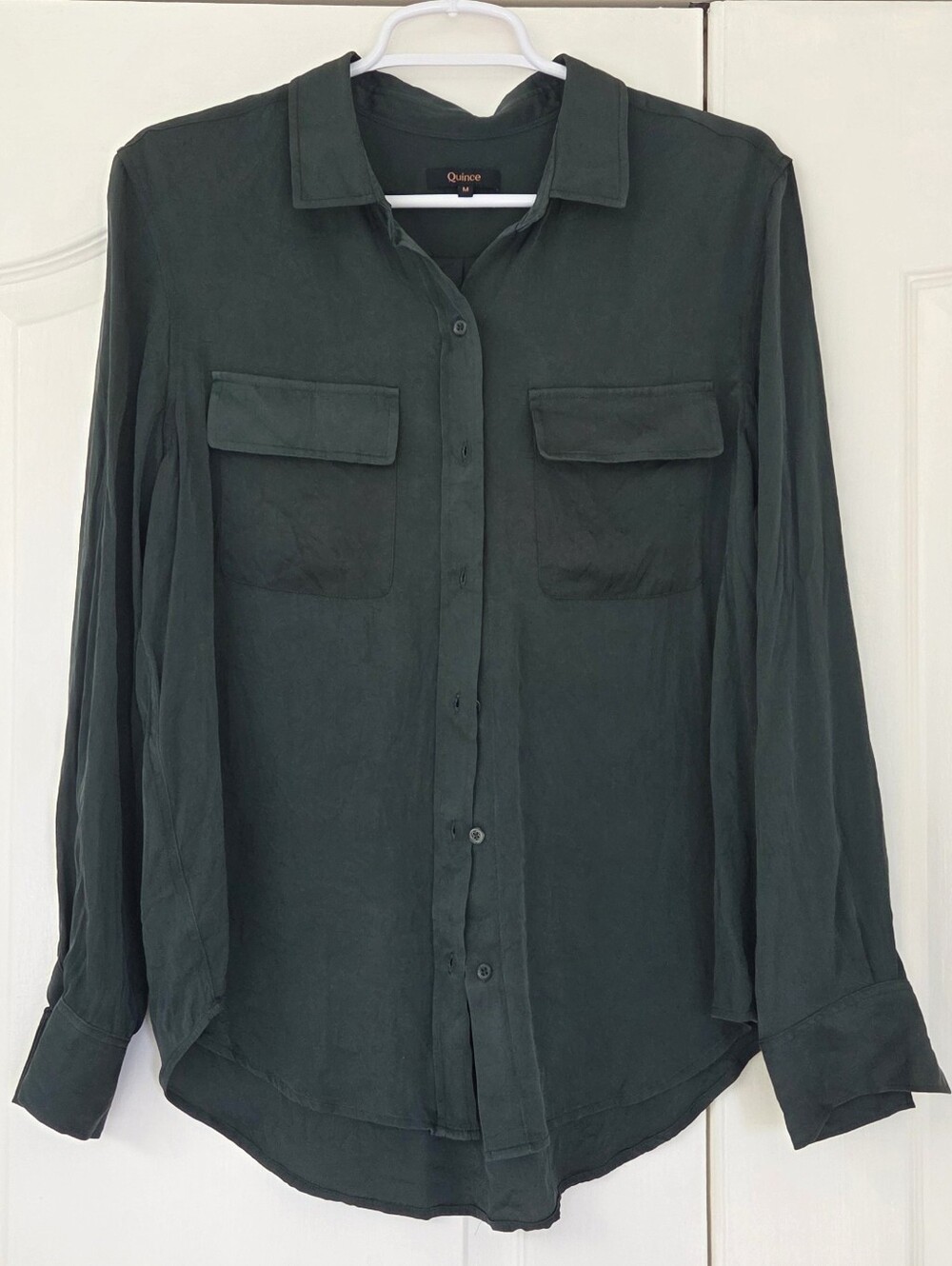 Quince Washable Stretch Silk Utility Long Sleeve Blouse